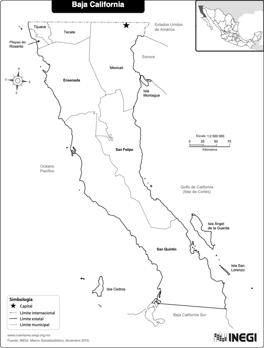 $!Este mapa de Baja California fue modificado por Elementa DDHH para mostrar cómo quedó dividido el estado después de que San Felipe se convirtió en su séptimo municipio en enero de 2022.