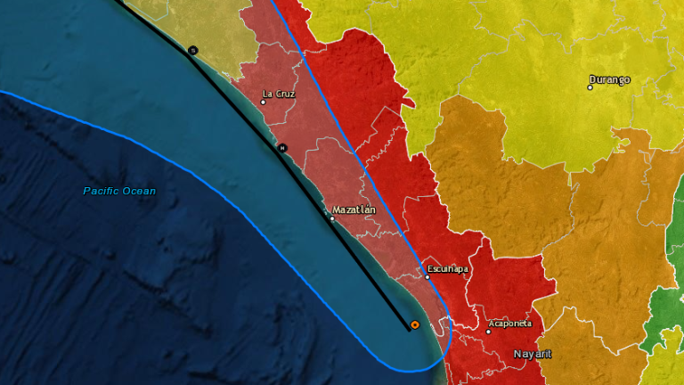Posición del huracán Nora durante la mañana de este domingo.