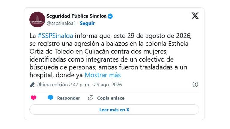 El ataque ocurrió alrededor de las 13:30 horas en la colonia Estela Ortiz de Toledo, al surponiente de Culiacán.