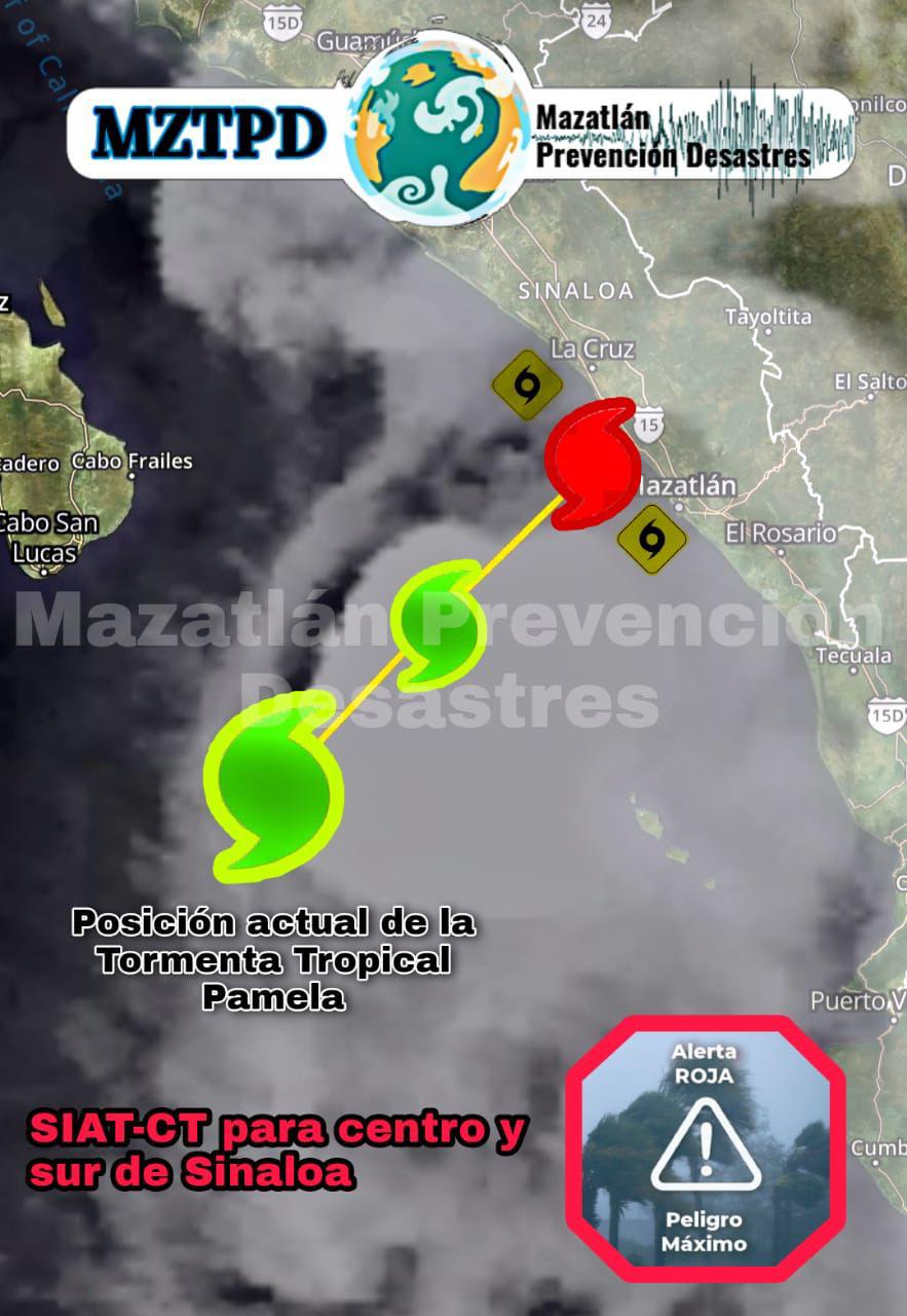 $!Lanzan alerta roja por ‘Pamela’ para el centro y sur de Sinaloa; está a 277 kilómetros de Mazatlán