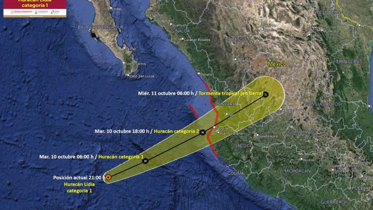El centro del huracán “Lidia” se localizó a 520 kilómetros al sur de Cabo San Lucas, Baja California Sur .