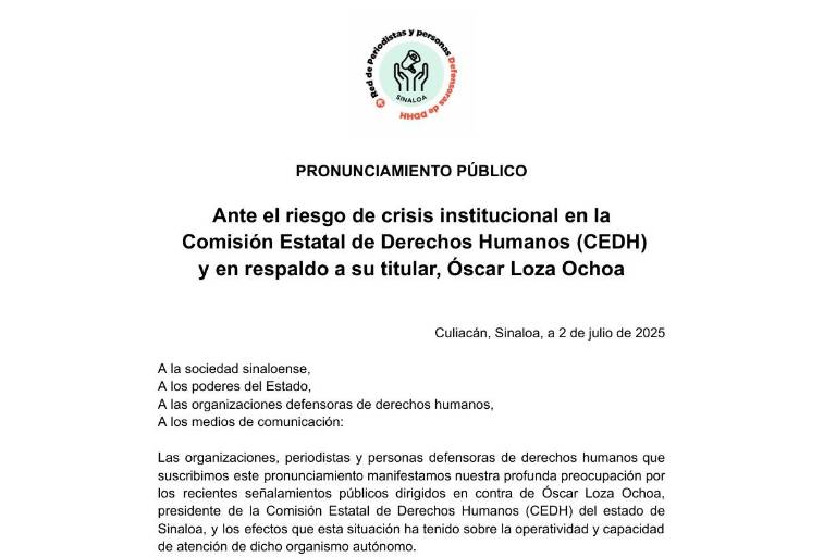 Periodistas y activistas respaldan a Loza Ochoa y externan preocupación por obstaculización de atenciones en la CEDH