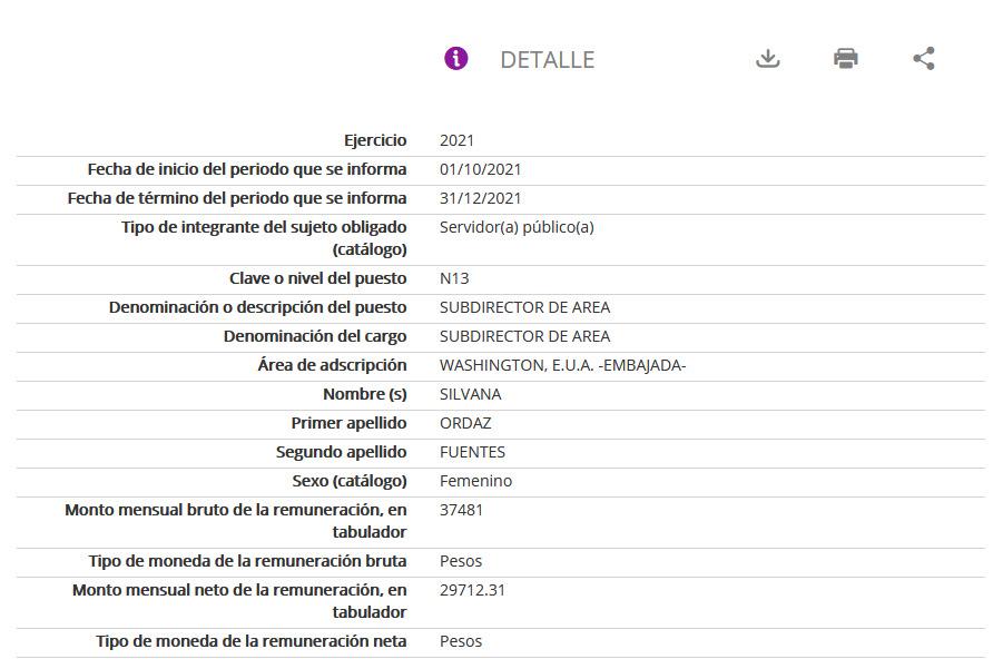 $!Silvana Ordaz, hija de Quirino, aparece como empleada administrativa de la Embajada de México en Estados Unidos