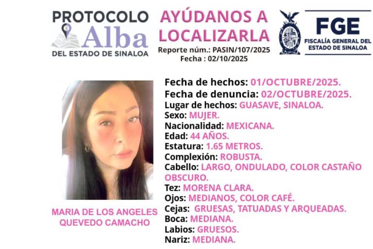 Buscan a María de los Ángeles, desaparecida en Guasave