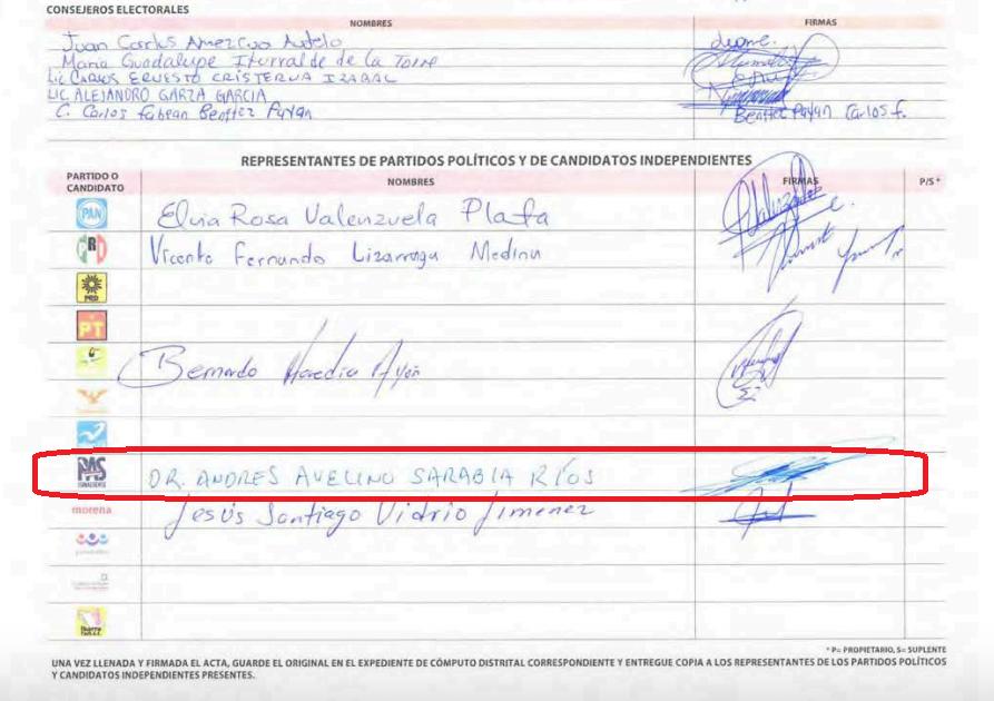 $!En un documento del IEES, Avelino Sarabia aparece firmando como representante del PAS.
