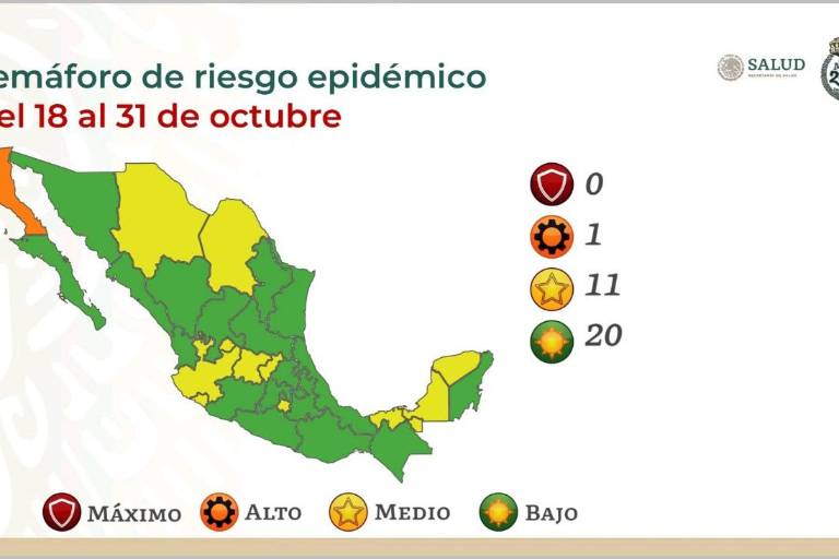 México terminará octubre con 20 estados en semáforo verde por Covid
