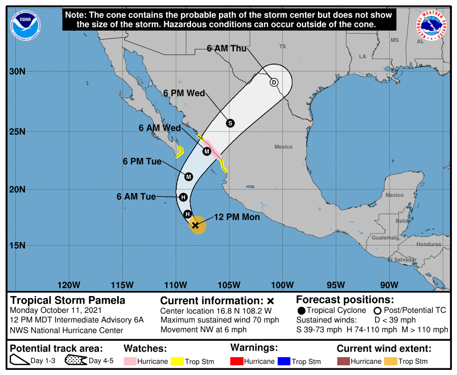 $!‘Pamela’ estará el miércoles frente a Mazatlán como huracán con vientos de hasta 240 km/h