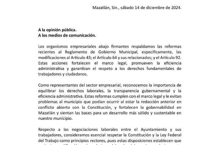 Cambian de opinión organismos empresariales ante reformas de gobierno de Mazatlán