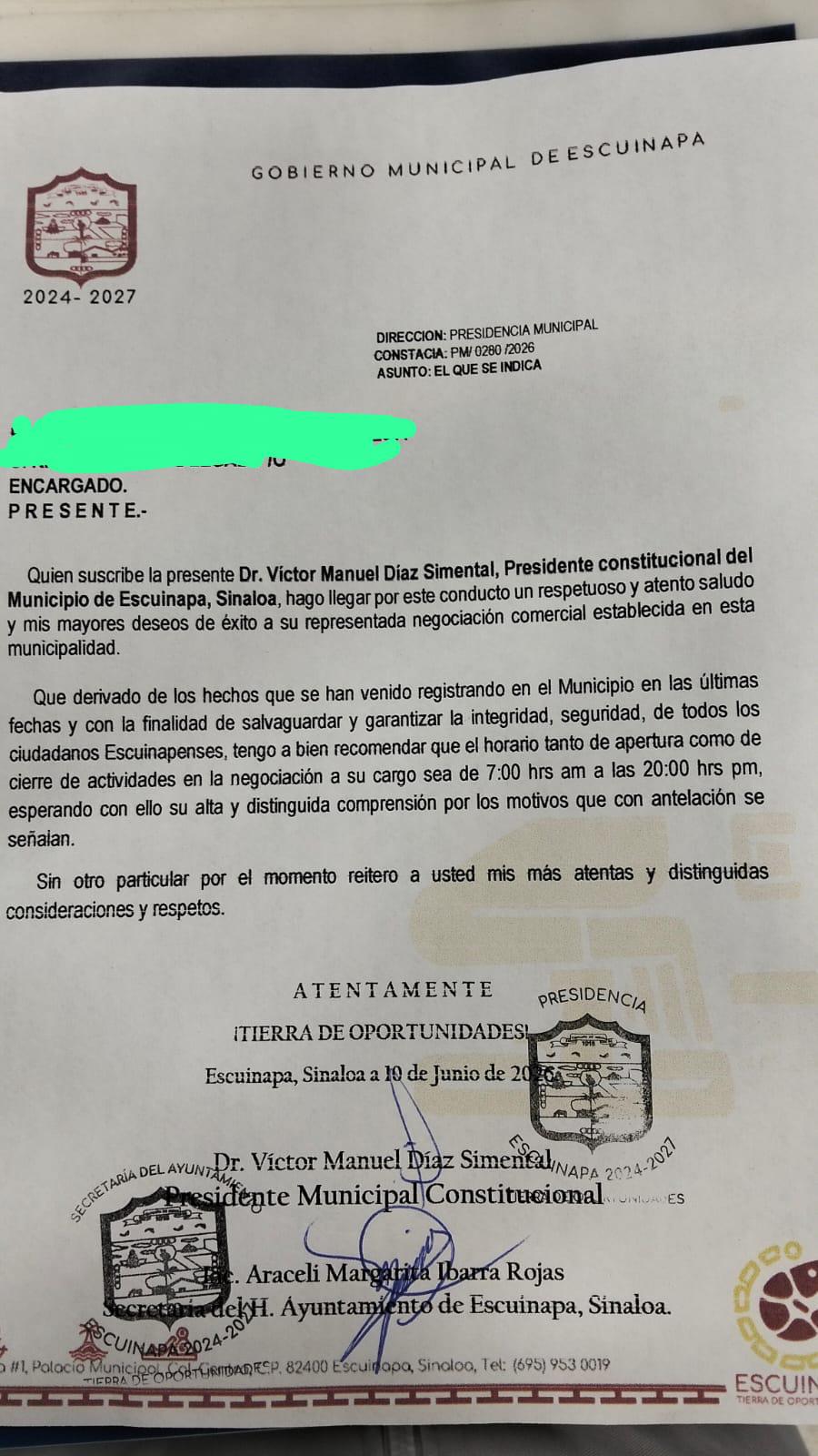 $!Por seguridad, exhorta Alcalde de Escuinapa a cerrar comercios a las 20:00 horas; niega toque de queda