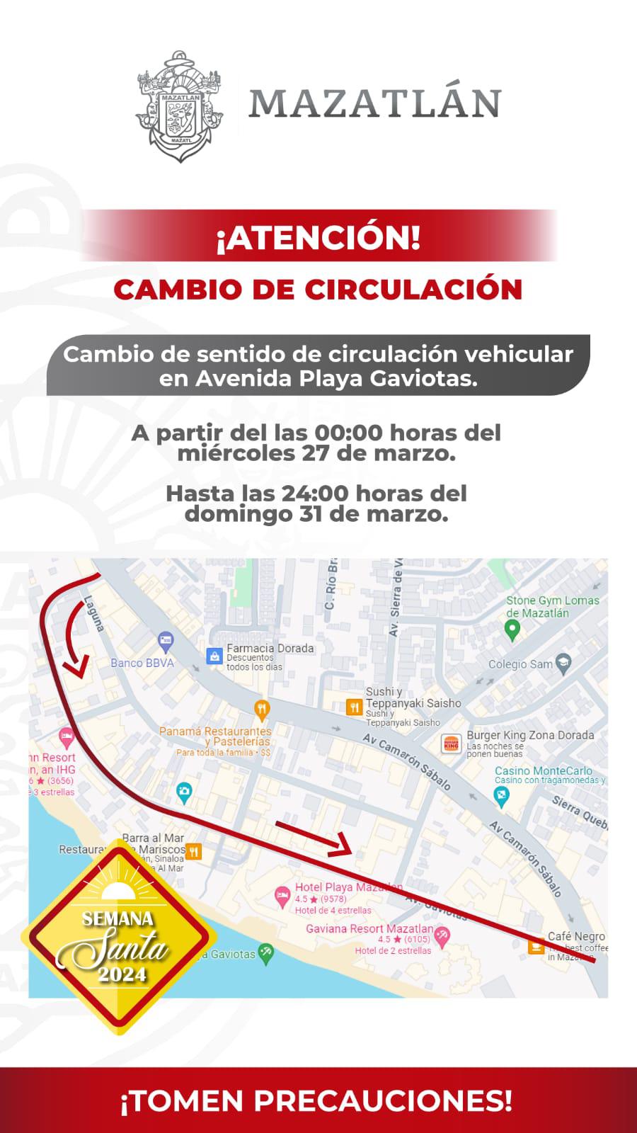 $!Este miércoles cambiará el sentido de circulación de Avenida Playa Gaviotas en Mazatlán