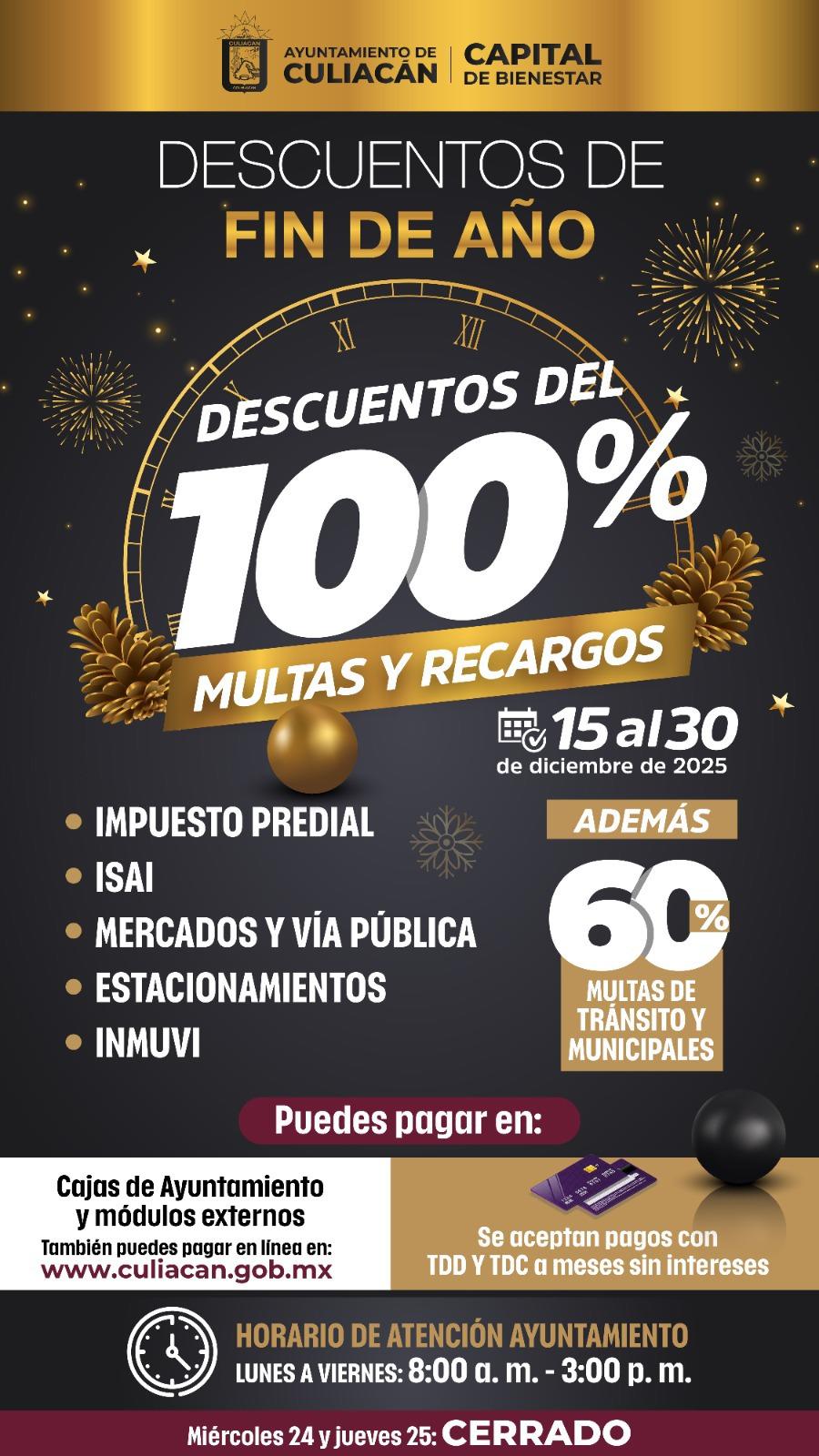 $!Culiacán lanza descuentos fiscales de fin de año de predial al 100%
