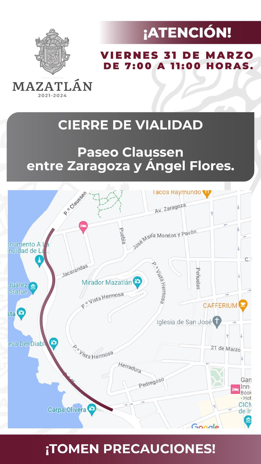 $!Cerrarán este viernes el Paseo Claussen por operativo de Semana Santa