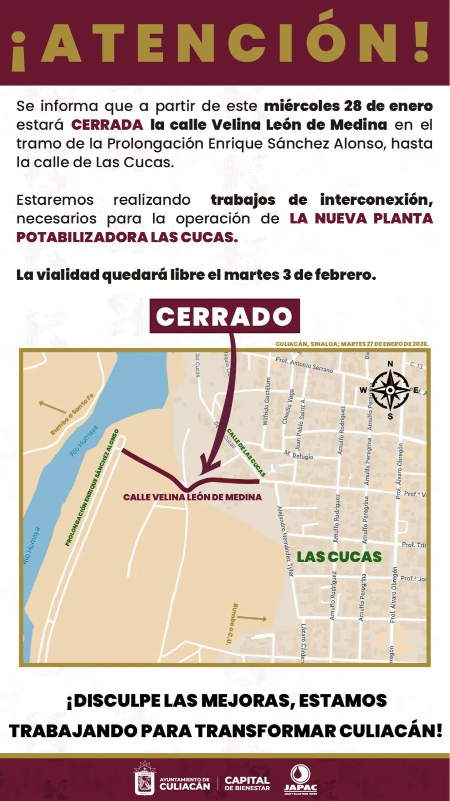 $!Cerrarán la calle Velina León, en Culiacán, por trabajos de nueva planta en Las Cucas