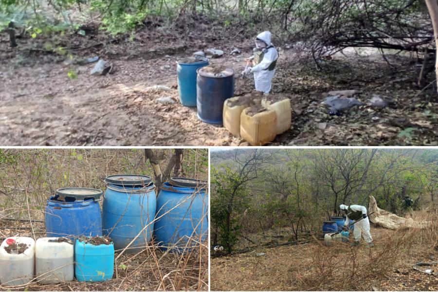 $!Ejército inhabilita 17 laboratorios clandestinos de drogas en operativos en Culiacán y Cosalá