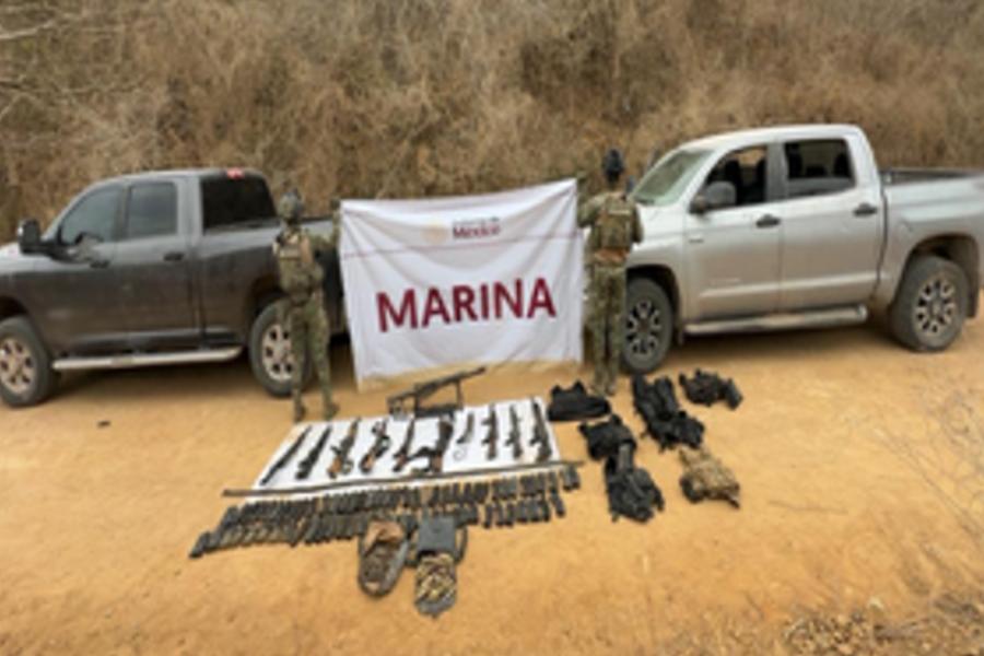 $!Marina asegura arsenal y equipo táctico tras despliegues en Eldorado y San Ignacio