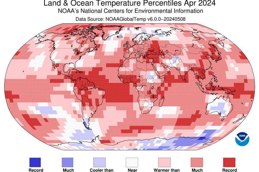 Abril fue el mes más cálido registrado y ya son 11 meses de temperaturas récord: NOAA
