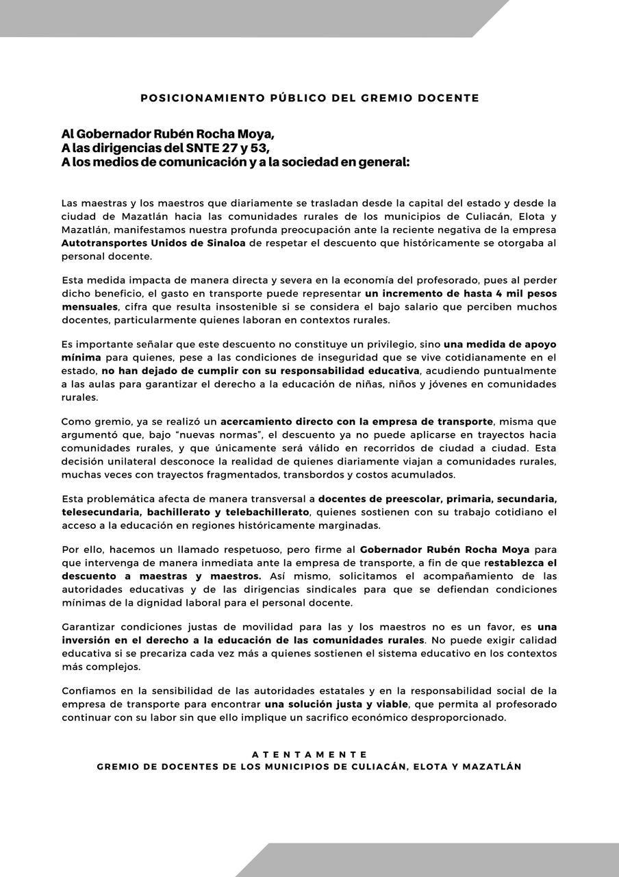 $!Retiran en Sinaloa descuento a docentes sin previo aviso en rutas hacia comunidades rurales