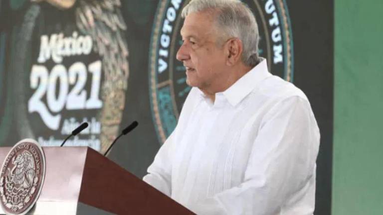 El Presidente Andrés Manuel López Obrador en su conferencia de prensa matutina desde Campeche.