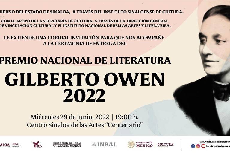 Este miércoles 29 se entregará el Premio Nacional de Literatura Gilberto Owen 2022