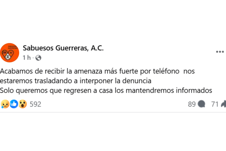 ‘Acabamos de recibir la amenaza más fuerte por teléfono’, alerta Sabuesos Guerreras