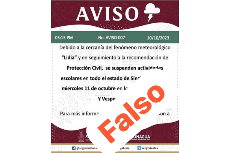 Es falso el aviso de suspensión de clases para este miércoles, aclara el Gobierno de Sinaloa