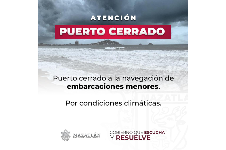 Por baja presión y humedad, cierran puerto de Mazatlán a embarcaciones menores