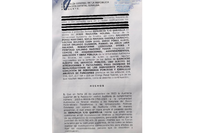 Interponen universitarios denuncia ante FGR por daño patrimonial de $128 millones a la UAS
