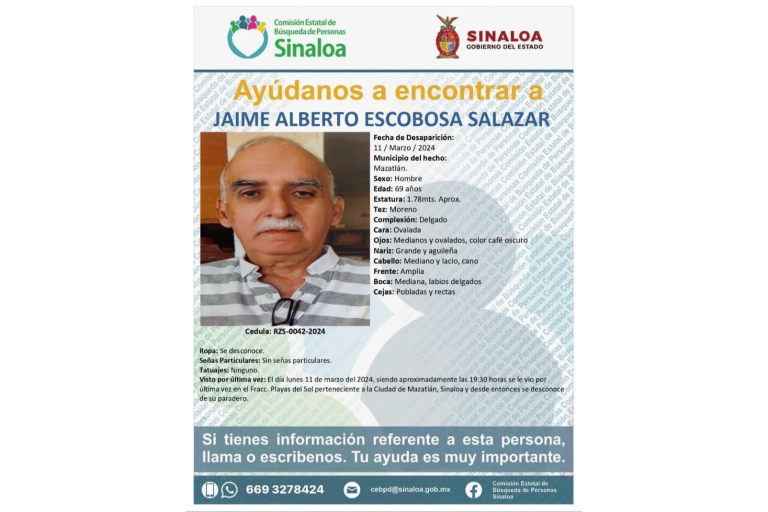 Jaime Alberto está desaparecido desde el 11 de marzo en Mazatlán