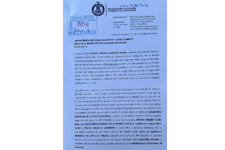 Lista la Fiscalía para nueva acusación contra funcionarios de la UAS por compra de equipo de cómputo