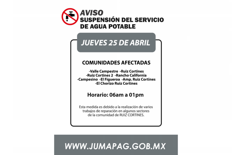 Suspenderán servicio de agua en ocho comunidades de Guasave, el jueves 25 de abril