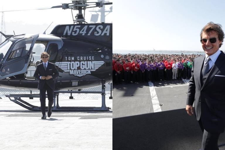 Tom Cruise llega a la premiere de ‘Top Gun: Maverick’ piloteando un helicóptero