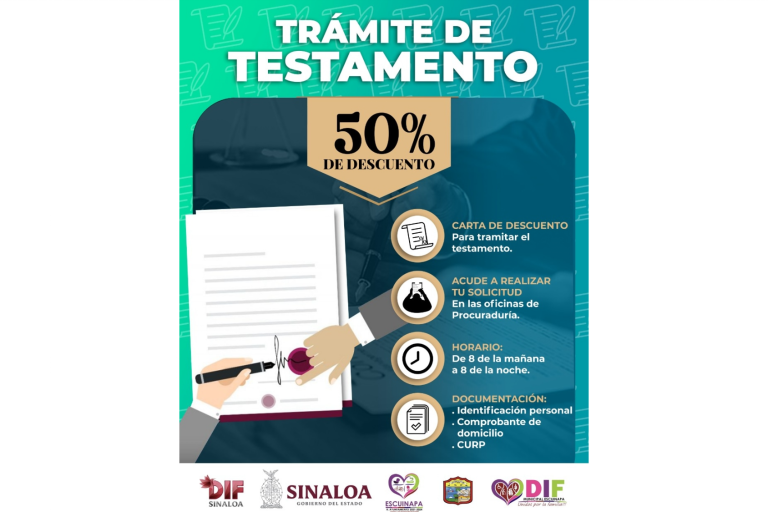 DIF Escuinapa invita a tramitar testamento con el 50% de descuento