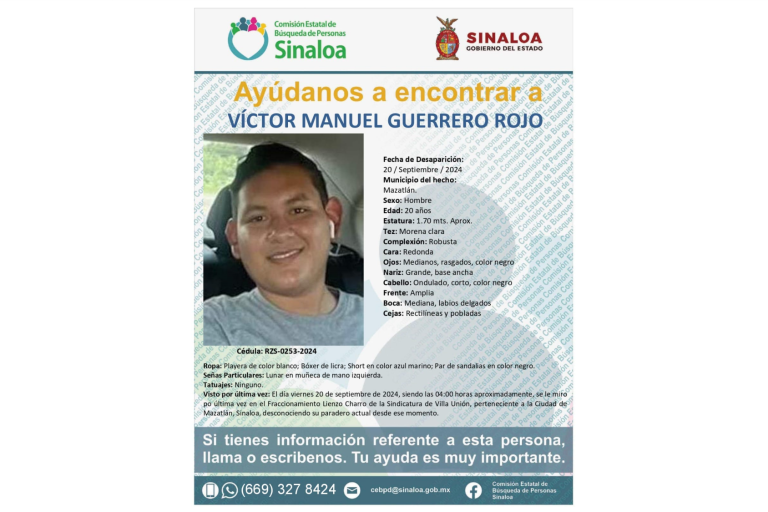 Exige Observatorio Ciudadano de Mazatlán a Fiscalía investigar desaparición de Víctor Manuel Guerrero Rojo