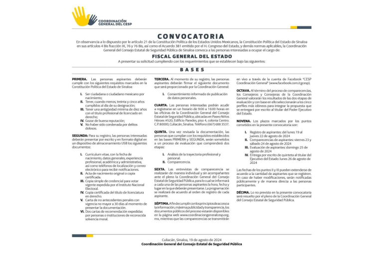 Así será la elección del nuevo titular de la Fiscalía de Sinaloa