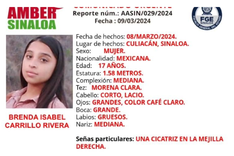 Desaparece adolescente de 17 años en Culiacán desde el viernes 8 de marzo