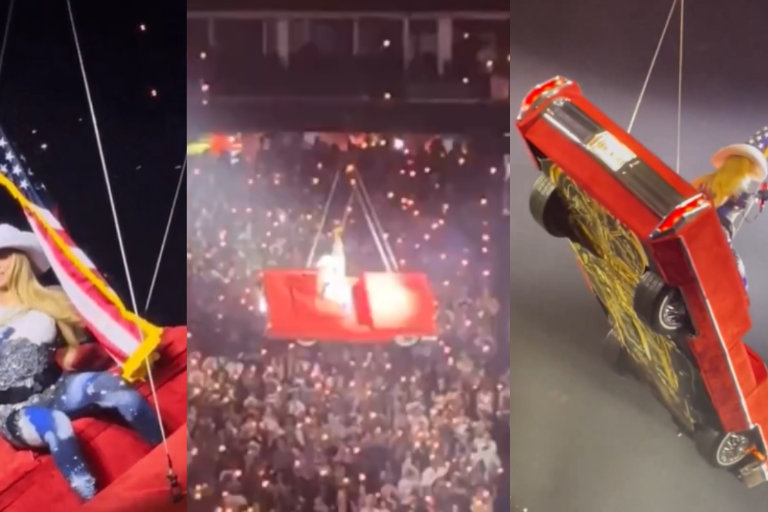 Por falla de auto volador Beyoncé queda colgada en el aire durante concierto