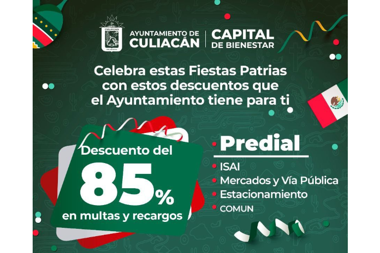 Descuentos patrios del 85% en Predial terminan este sábado en Culiacán