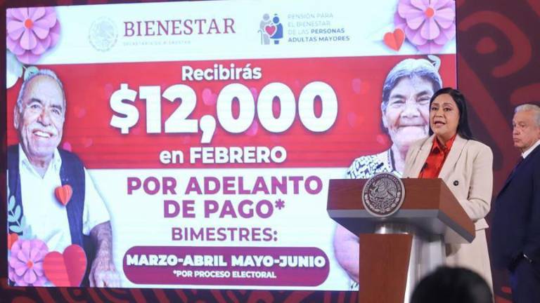 La funcionaria federal detalló que 12 millones 117 mil 166 adultos mayores recibirán, durante febrero de 2024, sus pensiones del bimestre marzo-abril y mayo-junio del presente año.