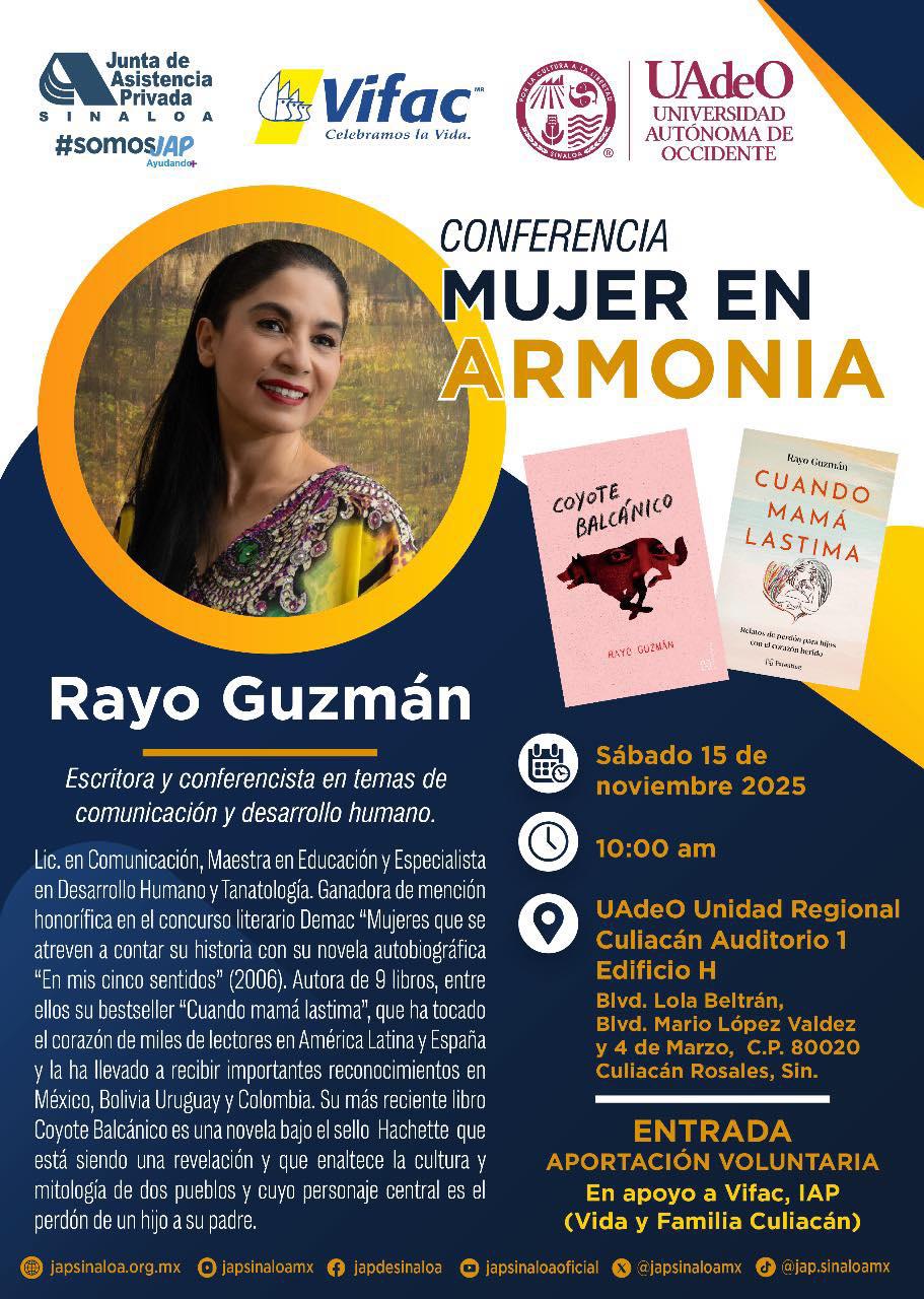 $!Invitan a la conferencia ‘Mujer en Armonía’ con Rayo Guzmán, en apoyo a Vifac