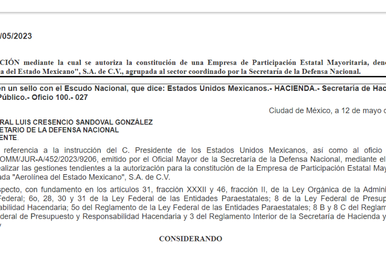 SHCP autoriza la creación de la Aerolínea del Estado Mexicano