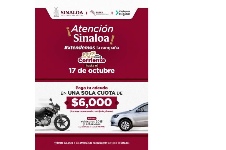 Extienden hasta el 17 de octubre campaña para ponerse al corriente en el pago de adeudos vehiculares con $6 mil
