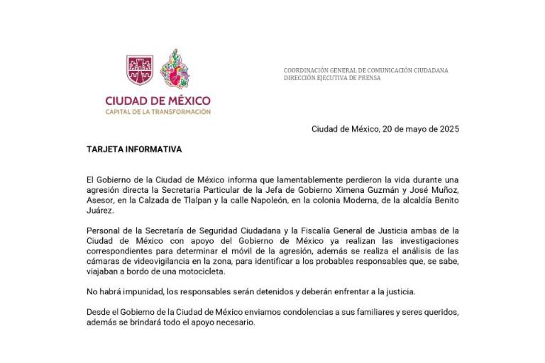 Asesinan a secretaria particular de Clara Brugada y a asesor