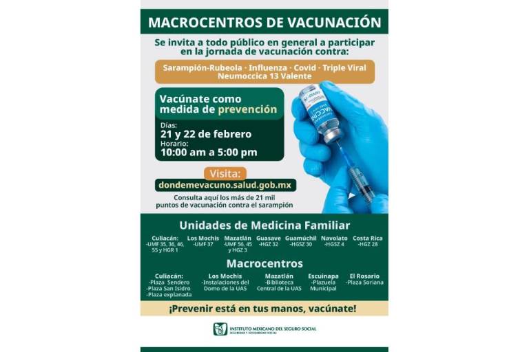 Este fin de semana hay una jornada de vacunación intensiva en Sinaloa, principalmente contra el sarampión.