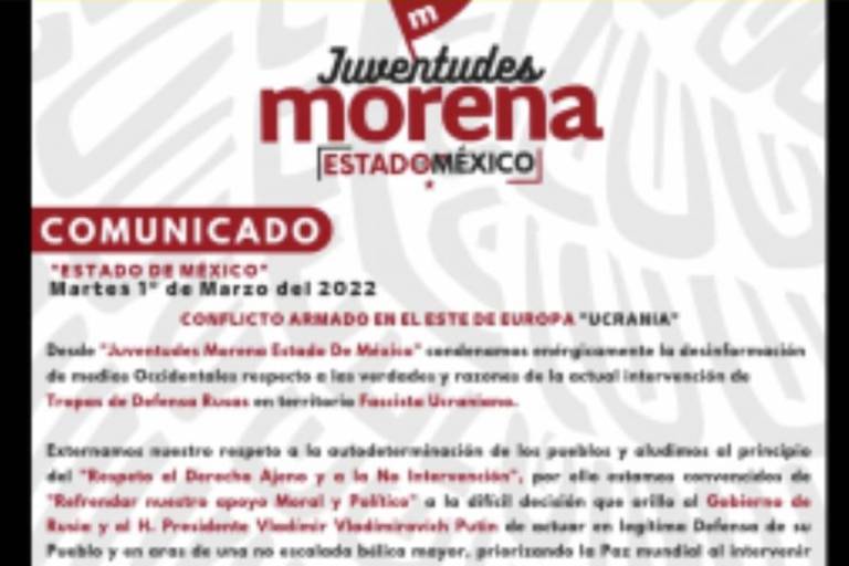 Morenistas del Edomex defienden invasión rusa a Ucrania; afirman que Putin actuó ‘en legítima defensa’