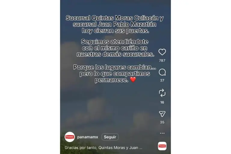 La cadena de pastelería y restaurantes Panamá anunció el cierre de dos sucursales en Culiacán y Mazatlán.