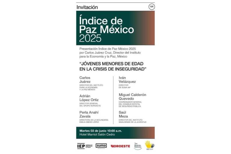 Este martes presentan en Culiacán el Índice de Paz México 2025