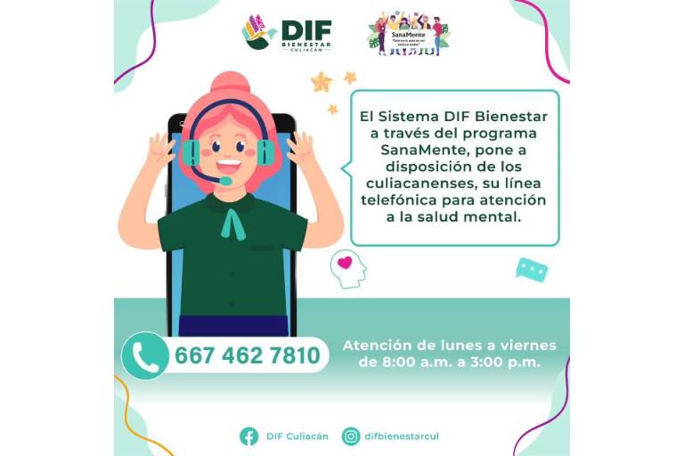 DIF Culiacán y Secretaría de Salud ofrecen atención psicológica gratuita mediante llamada telefónica