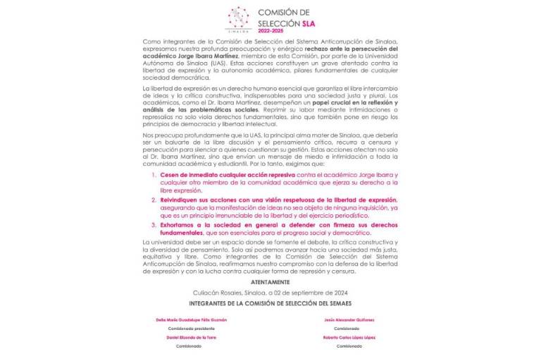 Comisión de Selección rechaza citatorio de la UAS a Jorge Ibarra por columnas en Noroeste