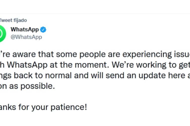 Agradece WhatsApp por la paciencia, pero ya lleva casi seis horas caído