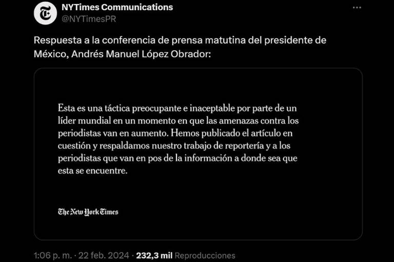 ‘Táctica preocupante e inaceptable’: NYT responde a AMLO; Casa Blanca niega investigación